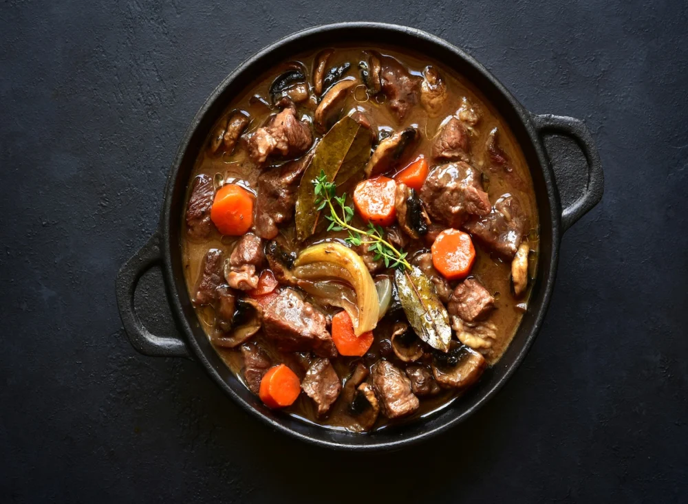 Beef,Bourguignon,-,Meat,Stew,With,Vegetables,And,Mushrooms,With