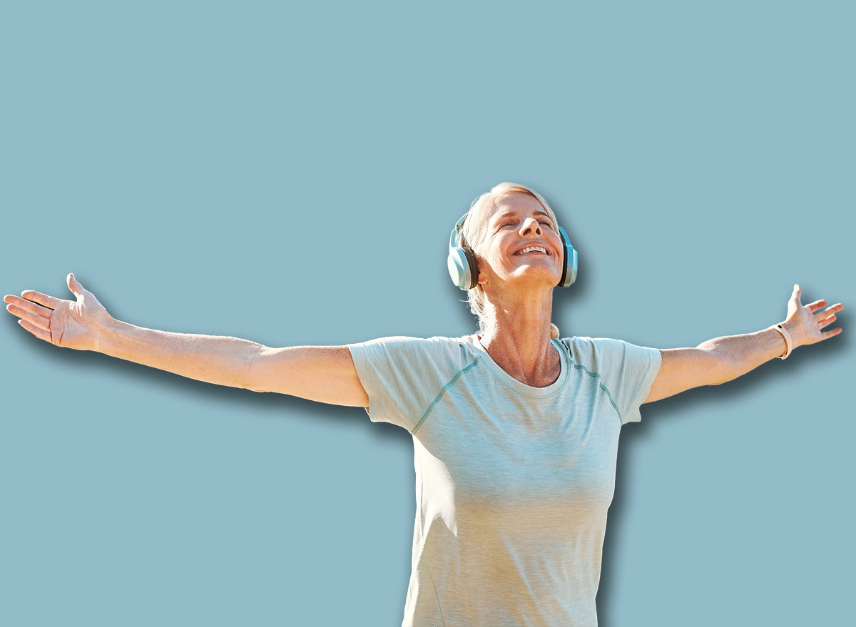 Woman,,Headphones,Or,Freedom,On,Mountain,Outdoor,For,Fitness,Achievement,