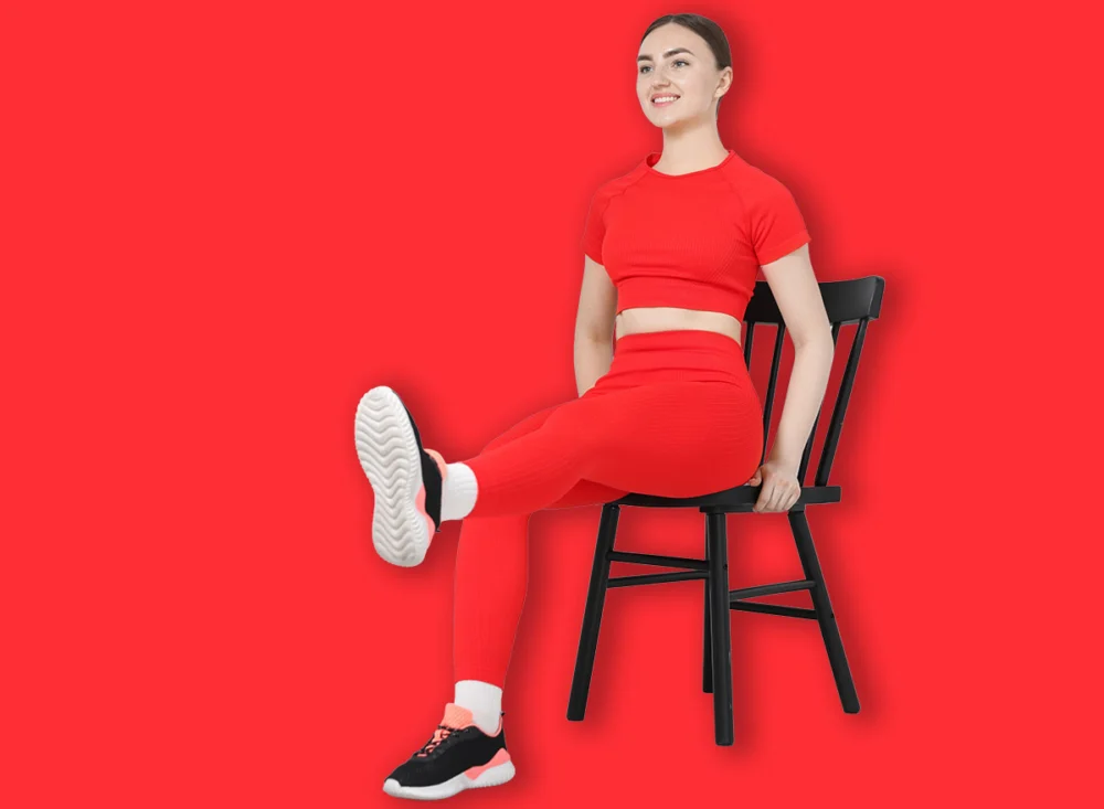 Beautiful,Woman,Stretching,On,Chair,At,Home,,Space,For,Text