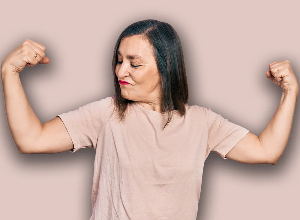 Middle,Age,Hispanic,Woman,Wearing,Casual,Clothes,Showing,Arms,Muscles