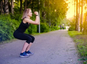 Girl,Squatting.,Healthy,Lifestyle.,Exercises.,Sports,In,The,Fresh,Air.
