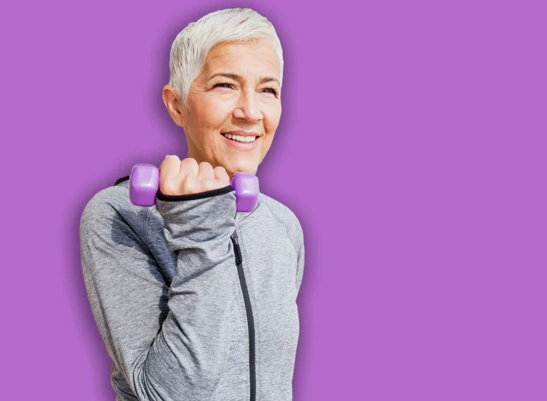 Healthy,Mature,Woman,Exercise,With,Weights,,,Gray-short,Hair,,Sports