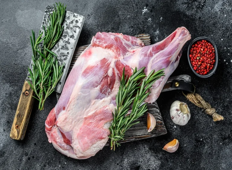 Raw,Lamb,Shoulder,Meat,Ready,For,Baking,With,Garlic,,Rosemary.