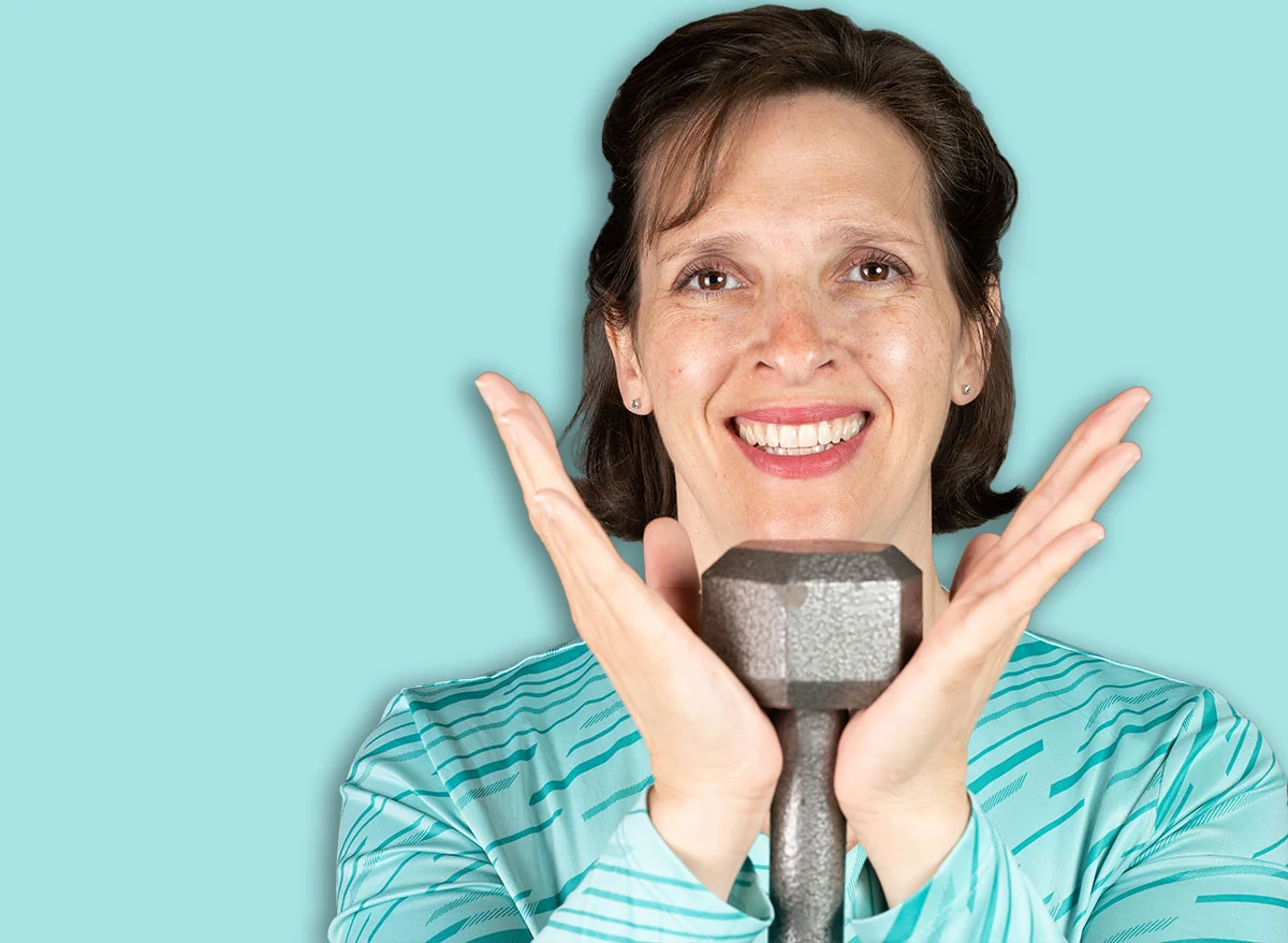 Older,Average,Looking,Woman,Doing,A,Goblet,Squat.,Happy,And